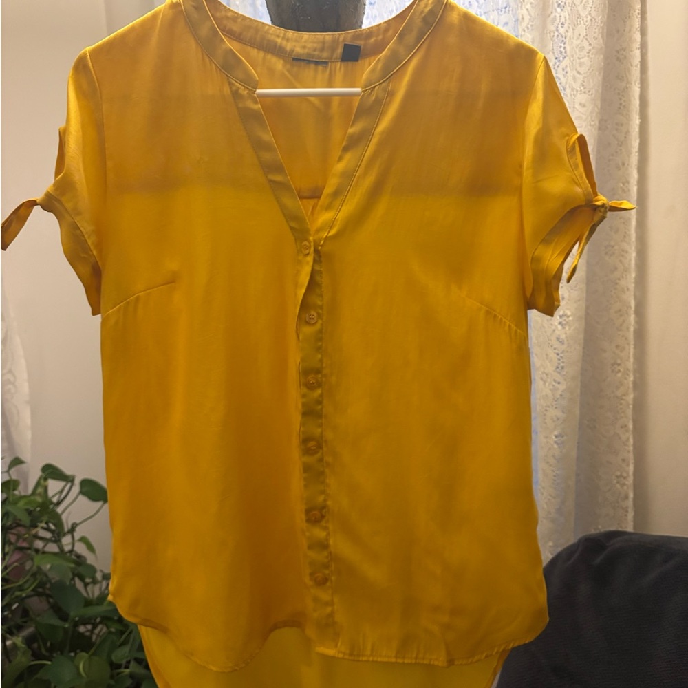 NY&CO Jeans Button Down Shirt With Tie Sleeve Details Color Gold Size Small